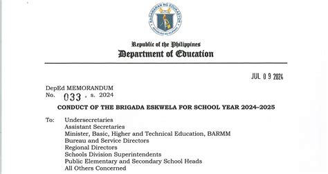JULY 9, 2024 DM 033, S. 2024 – Conduct of the Brigada .